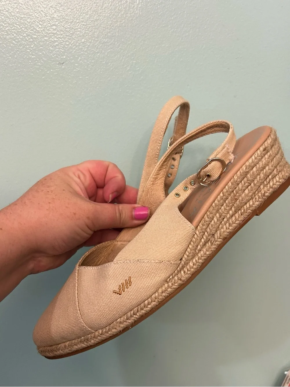 Viscata Womens Palomera Canvas Espadrille Slingback Wedge Shoes Beige SZ 8